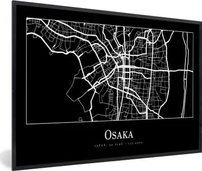 Produktbild von MuchoWow® Gerahmtes Poster Karte - Osaka - Stadtplan 30x20 cm - Poster mit Schwarzem Bilderrahmen Wandposter Rahmen Foto Bilder - Kunstdruck - Bild-Poster