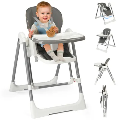 Produktbild von FCH Hochstuhl Baby, kinderhochstuhl mit Schaukelstuhlfunktion, mitwachsend, verstellbare und klappbare Rückenlehne,Grau
