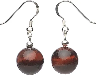Produktbild von Ohrringe Ohrhänger aus rotem Tigerauge & 925 Silber Ø12mm Ohrschmuck Damen