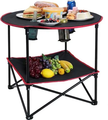 Immagine prodotto di Set da campeggio leggero, portatile e pieghevole con portabicchieri e borsa per il trasporto, tavolo da giardino, nero