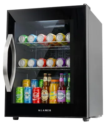 Produktbild von KLAMER Getränkekühlschrank 37 L, Mini Kühlschrank bis 35 Dosen, 0–20°C Touch Display, Glasfront, Automatische Abtaufunktion, Edelstahlgriff, Kleiner Kühlschrank ohne Gefrierfach