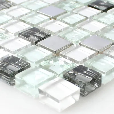 Produktbild von Glas Edelstahl Mosaikfliesen Admont Weiss 15