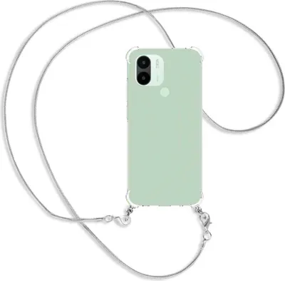 Produktbild von Handykette Backcover-Schutzhülle mit Band (Metall silberfarben) für Xiaomi Redmi A1 Plus (220733SFG) - silberfarbene Snake-Kette