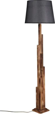Produktbild von Opviq, Kule Yanık Ahşap Lambader Pramit Hasır Siyah Abajurlu, Stehlampen, Braun, Holz, 45 x 45 x 165 cm