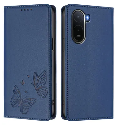 Produktbild von Lederhülle für Xiaomi Redmi A7 Pro, Schmetterling Prägung Leder Brieftasche Schutzhülle mit Ständer Dunkelblau