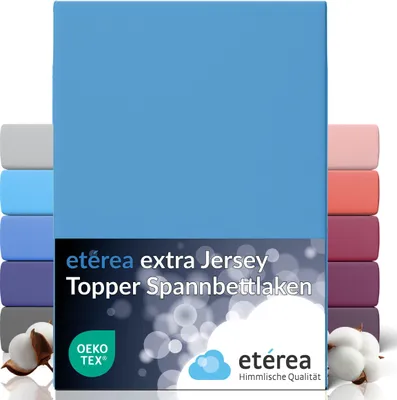 Immagine prodotto di lenzuolo matrimoniale etérea premium topper 140x200cm - 160x220cm azzurro - lenzuolo matrimoniale extra jersey fino a 10 cm di altezza e 220 cm di lunghezza - 160 g/m² cotone pettinato pesante - lenzuolo matrimoniale topper