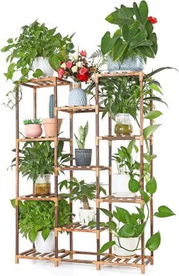 Immagine prodotto di Scaffale per piante in legno - Supporto multifunzionale per fiori per interni ed esterni - 11 ripiani