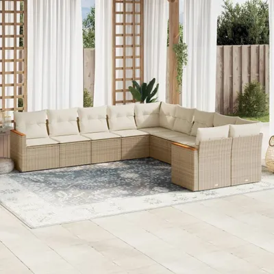 Produktbild von Gartenmöbelgarnituren - 10-tlg. Garten-Sofagarnitur mit Kissen Beige Poly Rattan Möbel21