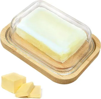 Produktbild von Bamboe- und Glas-Butterbehälter mit Glasdeckel - umweltfreundlich - für 250 g Butter