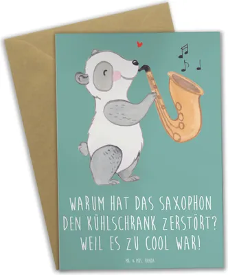 Produktbild von Mr. & Mrs. Panda Glückwunschkarte Saxophon Kühlschrank - Meeresbrise - Geschenk, Musik, Instrument, weihnachtskarten, Grußkarten, Musiker, Cool, Humor, osterkarte, Lernen