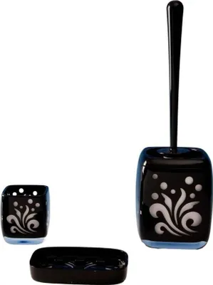 Produktbild von 3tlg Set Bad Accessoires WC Bürste Zahnputzbecher Seifenschale Ornella Schwarz