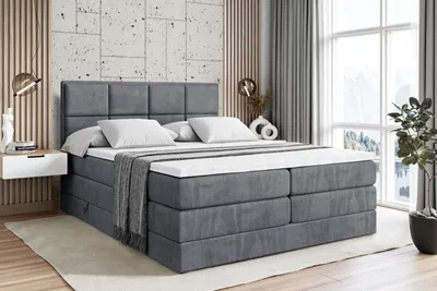Produktbild von ALTDECOR Boxspringbett mit 2 Matratzen und Topper - 180x200 cm - NOVA KING - Dunkelgrau Samt - Polsterbett mit, H3- und H4- Matratzen, Bettkasten und Lattenrost, Bett mit Stauraum