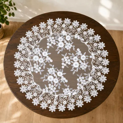 Rundes Spitzendeckchen, weiß, 60 x 60 cm, Blumenmuster, Chiffon