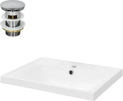 Immagine prodotto di LuxeBath Lavabo da appoggio Square, 51x41,5x15,5 cm, bianco, in Vetroceramica, incl. set di scarico con troppopieno
