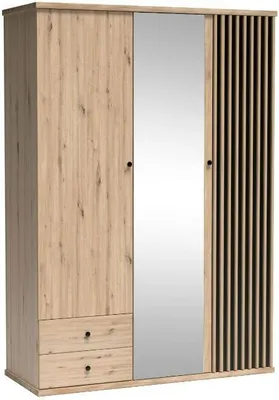 Produktbild von Minio, Drehtüreschrank "CALI 23", Kleiderschrank, Lamellen, 150 cm, Artisan Eiche / Schwarze Farbe