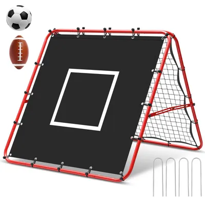 Produktbild von Vigevee Doppelseitiges Fußball-Rückprallnetz 120 x 120 cm mit 420D-Zielplane, verstellbarer Winkel, klappbar, Trainingsnetz für Garten und Fußballtraining