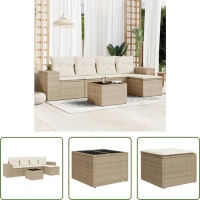 Produktbild von The Living Store 6-tlg. Garten-Sofagarnitur mit Kissen Beige Poly Rattan