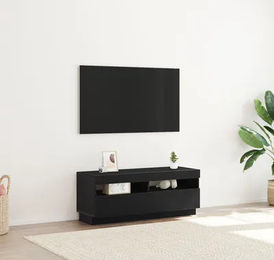 Produktbild von Möbel TV-Schrank mit LED-Leuchten, Schwarz und Eiche, 100x35x40 cm, Holzwerkstoff - TV-Schränke 862565