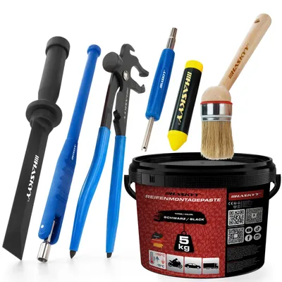 Produktbild von HASKYY Reifenmontage Set 5kg Montagepaste Schwarz mit viel Reifenmontage Zubehör
