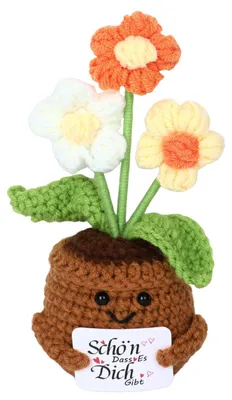 Gehäkelte Blumenfigur mit Karte – Dankeschön-Geschenk, 11 cm
