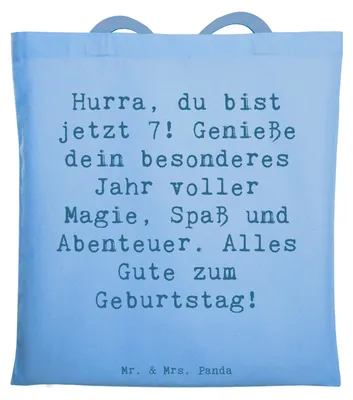 Produktbild von Mr. & Mrs. Panda Schultasche Spruch 7. Geburtstag - Sky Blue - Geschenk, Tote Bag, Kindergeburtstag, Happy Birthday, Alter, einkaufsshopper, Kinder, Tasche, Shopping