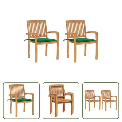 Produktbild von The Living Store Gartenstühle 2 Stk. mit Grünen Kissen Massivholz Teak