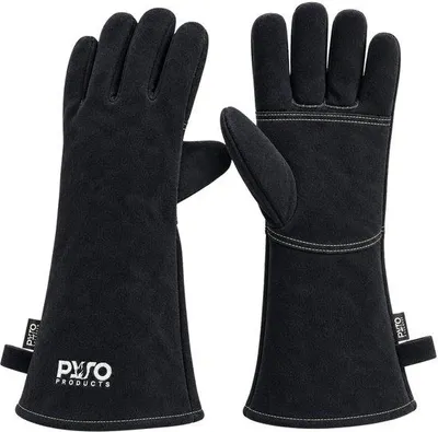 Immagine prodotto di Guanti da barbecue resistenti al calore Unyqoos® in pelle scamosciata – conformi alla norma EN 407:2020 fino a 350°C, polsino extra lungo da 41 cm, colore nero, confezione da 1 paio