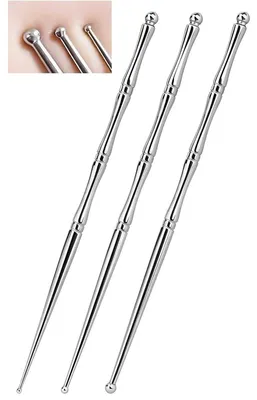 Produktbild von Akupressur Stift Set 3er, Edelstahl Massage Stift doppelseitig, punktuelle Massage für Gesicht & Körper, ergonomisch, tragbar