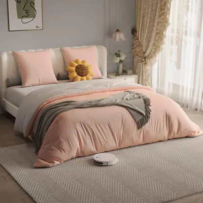Immagine prodotto di set di biancheria da letto 4 pezzi 160 x 200 cm - copripiumino, lenzuolo, 2 federe - rosa + grigio chiaro