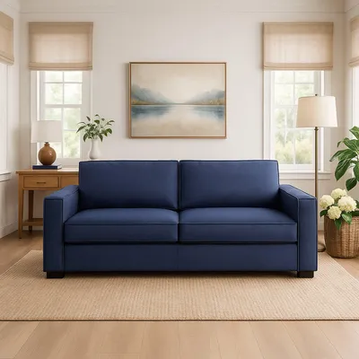 Produktbild von Festes Sofa Dauder, 2-Sitzer-Sofa, 100%  Italy, Wohnzimmersofa aus Stoff, mit schmalen Armlehnen, Cm 160x95h90, Blau