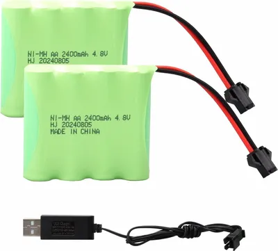 Image de Lot de 2 batteries NiMH YUNIQUE GREEN-CLEAN-POWER 4,8 V 2400 mAh SM-2P pour voitures, camions, bateaux et avions RC ; rechargeables sans effet mémoire