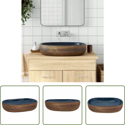 Produktbild von The Living Store Aufsatzwaschbecken Braun und Blau Oval 59x40x14 cm Keramik
