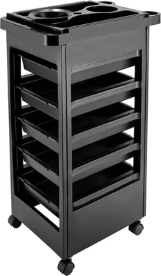 Produktbild von Friseurwagen - Salonwagen - 5 Schubladen - Halter für Haartrockner - 4 Rollen - Stapelbar - 50 x 32 x 81 cm - Schwarz