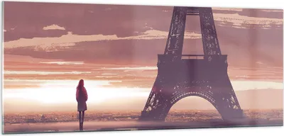 Produktbild von Bilder auf glas - Paris Stadt Nacht - 100x40cm - Glasbilder - Wandbilder - Kunstdruck - zum Aufhängen bereit - Wanddekoration aus Glas - Glas Bilder - Wandbild auf Glas - Einteilig - GAB100x40-4104