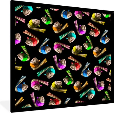 Produktbild von MuchoWow® Gerahmtes Poster Das Mädchen mit dem Perlenohrring - Schnittmuster - Vermeer 40x40 cm - Poster mit Schwarzem Bilderrahmen Wandposter Rahmen Foto Bilder - Mit Rahmen - Wanddekoration Schlafzimmer
