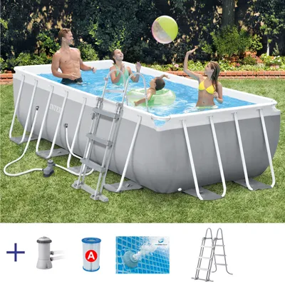 Produktbild von Intex 26788GN INTEX Pool Prism Frame 400x200cm mit Filterpumpe eckig grau