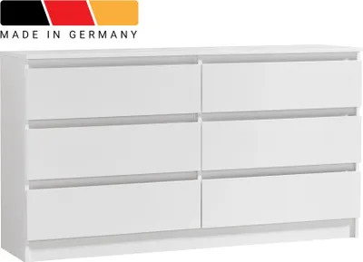 Produktbild von Home Collective Kommode mit 6 Schubladen Kommode Holz Schrank Kommode mit Schubladen, Sideboard, Highboard für Schlafzimmer Wohnzimmer Flur Büro Organizer | 140 cm Breite | Weiß