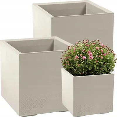 Zdjęcie produktu dla Lamela zestaw 2 doniczek | KARO | beton beżowy | 2x40cm