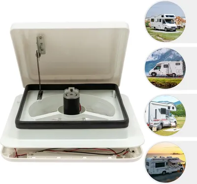 Immagine prodotto di Ventilatore da tetto per camper/roulotte - Ventilatore da tetto a 12 V - Portata d'aria 30 m³/min - 10 pale - Reversibile, zanzariera - 36×36 cm - Bianco