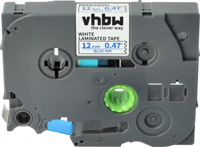 Produktbild von vhbw Schriftband-Kassette kompatibel mit Brother PT H101C, H101GB, H101, H101TB, H105, H100R, H100P, H105VP Etiketten-Drucker 8m x 12mm Blau auf Weiß
