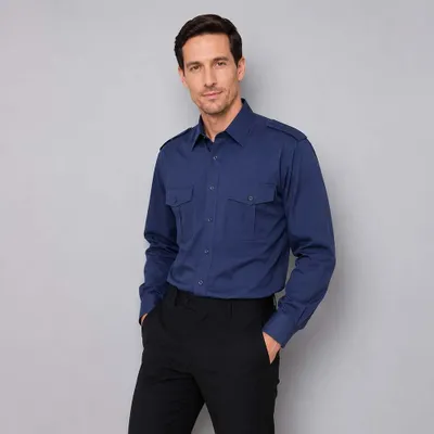 Produktbild von Herren Pilotenhemd langarm royal blue, Größe 43/44 : 44 : royal blue : 60% Baumwolle 40% Polyester