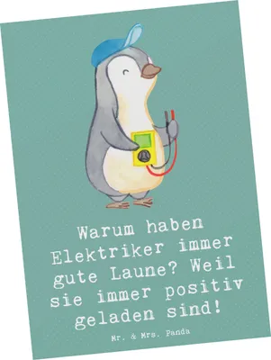 Produktbild von Mr. & Mrs. Panda Postkarte Positiver Elektriker - Meeresbrise - Geschenk, Humor, Beruf, personalisierte Geschenke, bildkarte, Berufsleben, Berufsliebe, Postkarten, Berufe