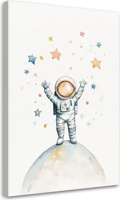 Produktbild von Leinwandbild für Kinderzimmer Astronaut Sterne Boho 70x100 Feeby Bunt bild für die wand bereit zum aufhängen