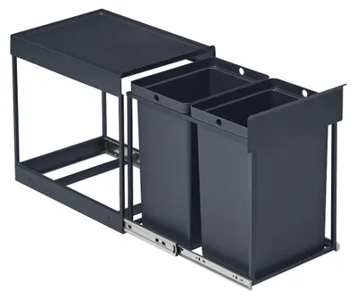 Immagine prodotto di Contenitore per rifiuti da cucina, sistema di separazione dei rifiuti per mobiletto sottolavello, 2 x 20 litri | Grigio | 36,2 x 48,6 x 44 cm