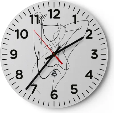 Produktbild von Wanduhr - Rund - Glasuhr - Frau Bleistift Linie - 40x40cm - Schleichendes Uhrwerk - Lautlos - zum Aufhängen bereit - Dekoration Modern - Wanddekoration aus Glas - C4AR40x40-4991