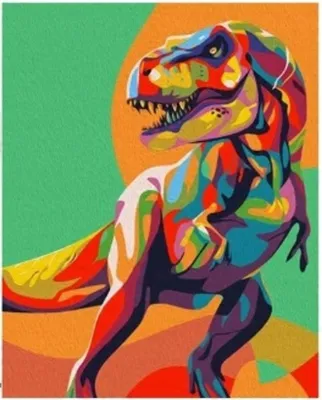 Produktbild von Malen nach Zahlen: Bunter Tyrannosaurus Rex, 50x40 cm, mit Rahmen. Kreatives Malset