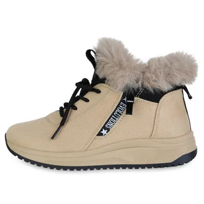 Produktbild von VAN HILL Damen Warm Gefütterte Sneaker Low Bequeme Kunstfell Zipper Schuhe 841397, Farbe: Khaki, Größe: 37
