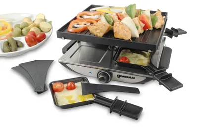 Raclette-Grill für 4 Pers., 800 W, Antihaft, umkehrbare Platte