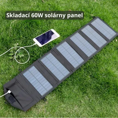 Obrázok produktu pre 60W skladacia solárna nabíjačka - vonkajšia powerbanka USB 5V, IP65, kemping