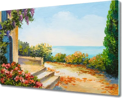 Produktbild von Coloray Schneidebrett Herdabdeckplatte 80x52 cm Kochplattenabdeckung Küchenbrett Hackbrett - Coast Seewolken Blumen
